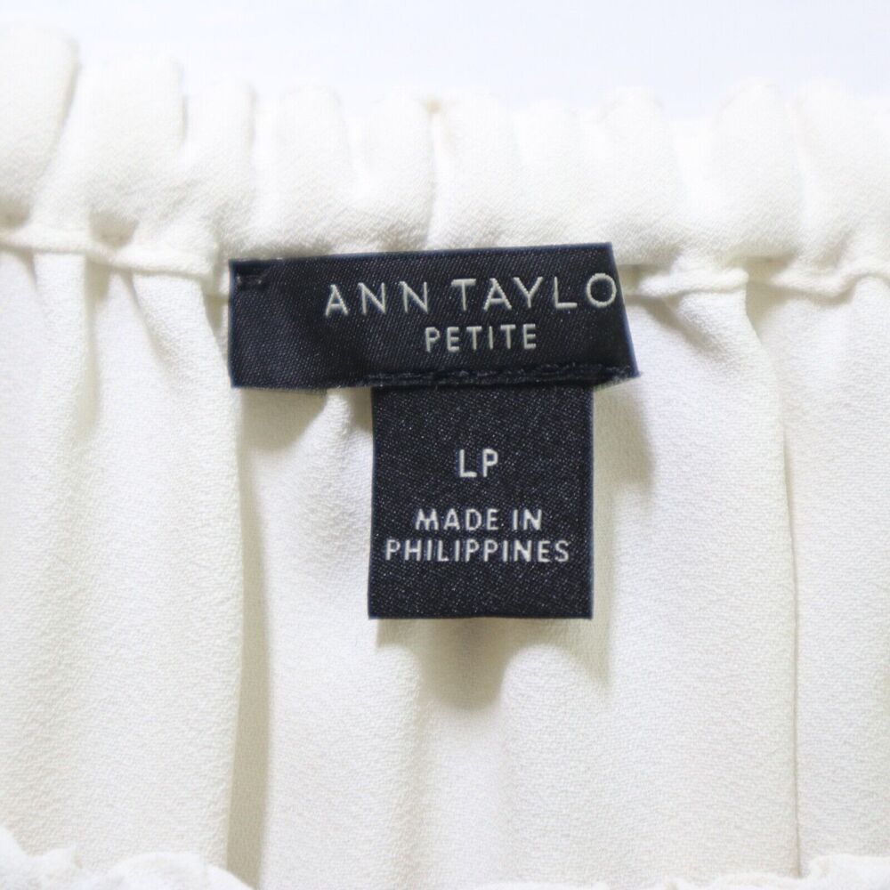 Ann Taylor Size Petite L Tiered Sleeve Boatneck Blouse Ivory Crepe - Picture 9 of 10